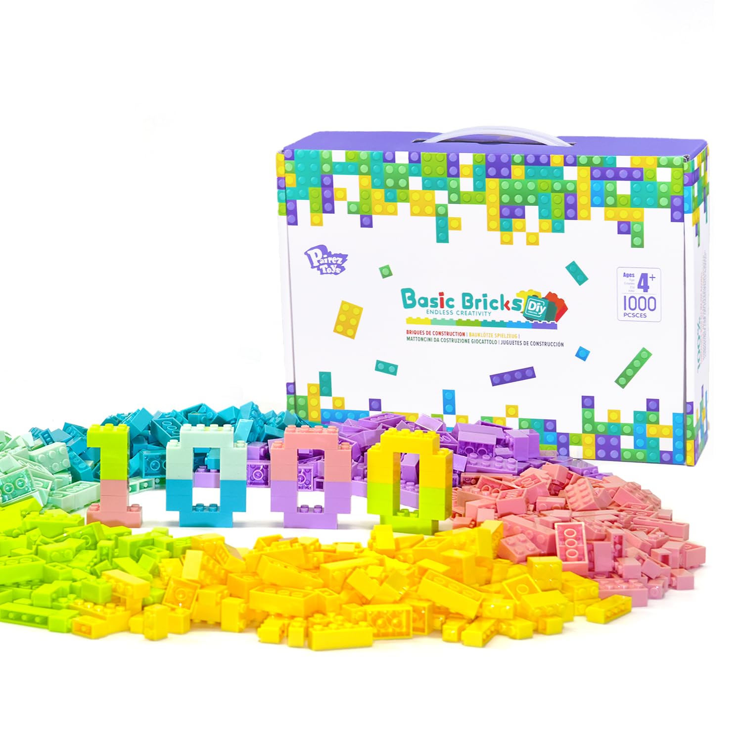 Pairez Toys pastel bricks collection showing six colors for creative play