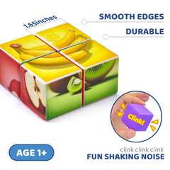 Pairez Toys blocks demonstrate six fruit patterns to nurture pattern recognition.