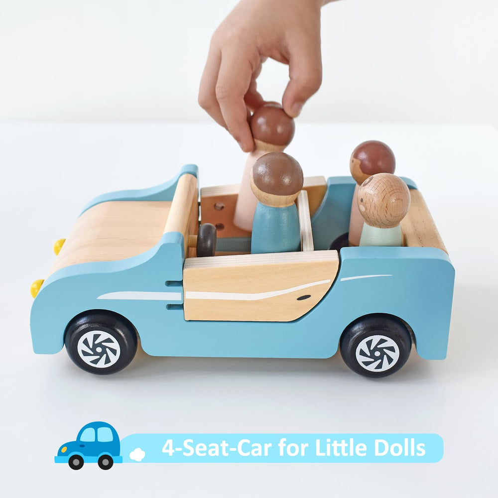 PairPear pretend-play car complements dollhouse furniture for richer storytelling and cooperation