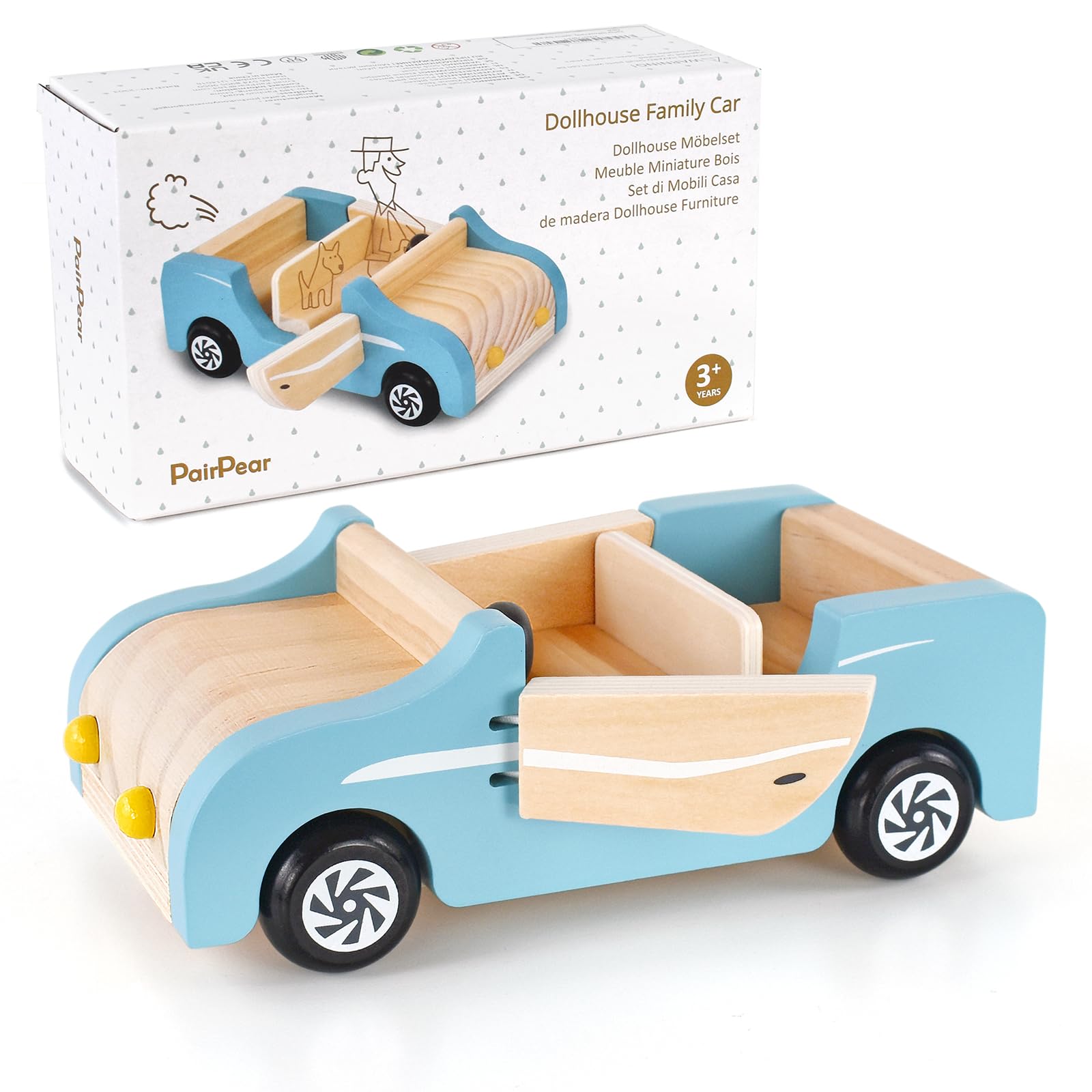 PairPear wooden family car for dolls offers imaginative play with a realistic dollhouse vehicle