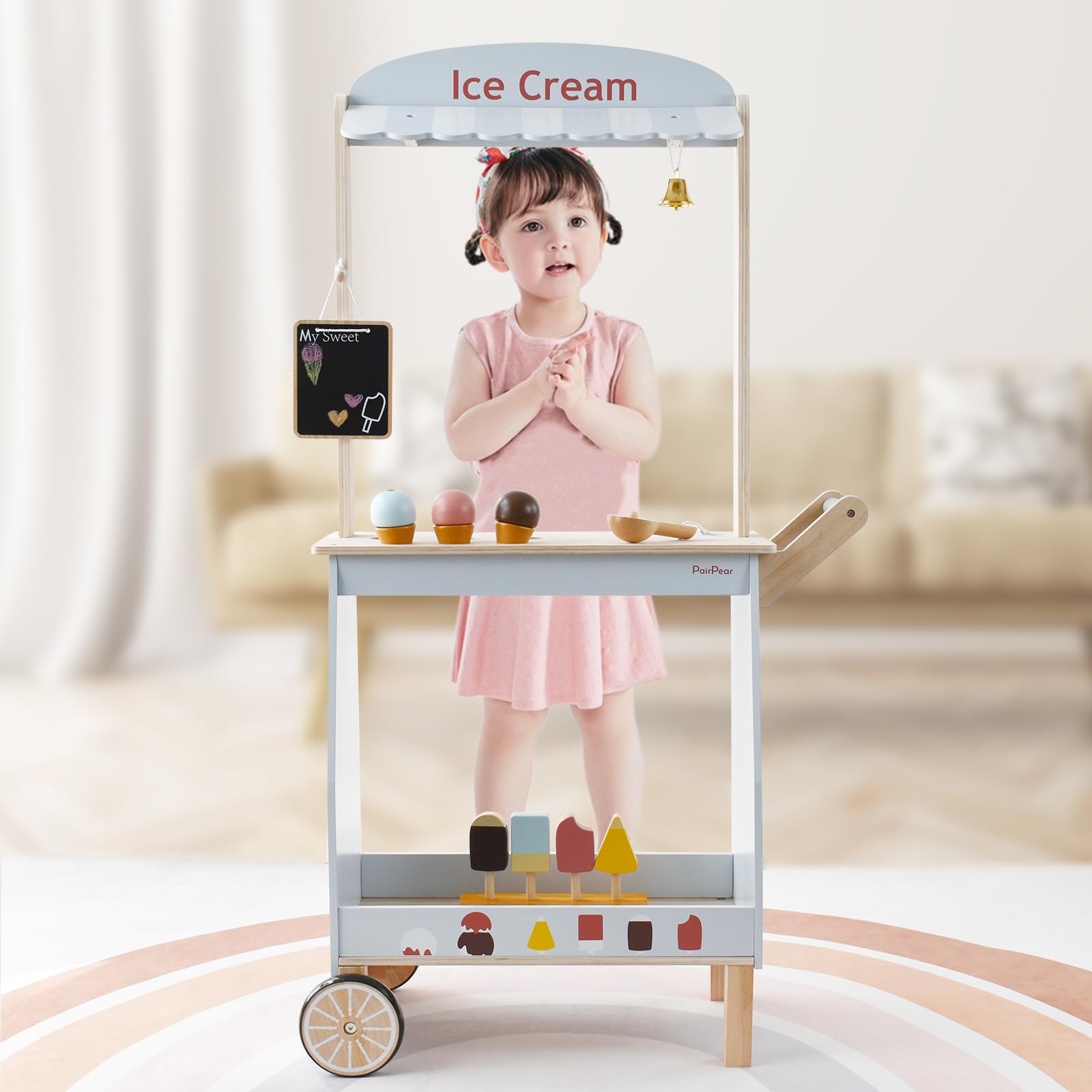PairPear ice cream cart bell close-up signals realistic order notifications during play