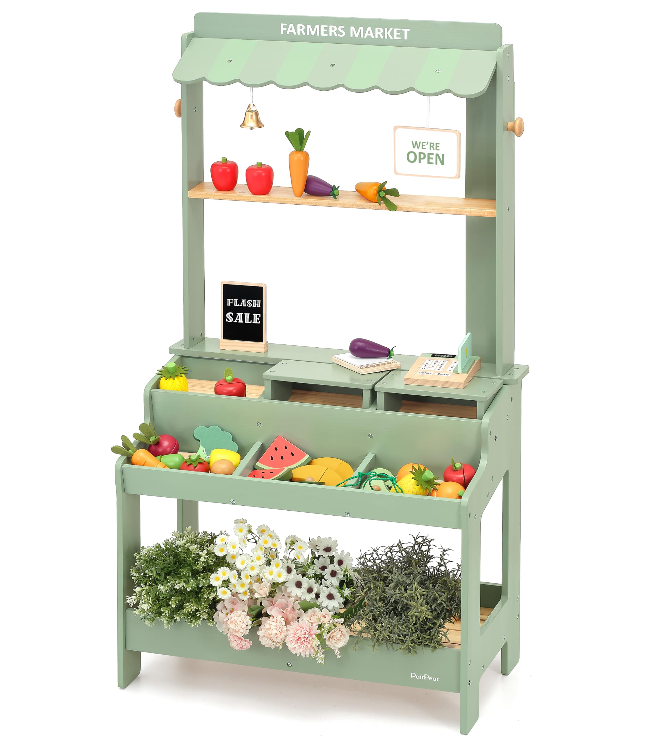 PairPear wooden mud market stand used outdoors for durable kids' pretend play.