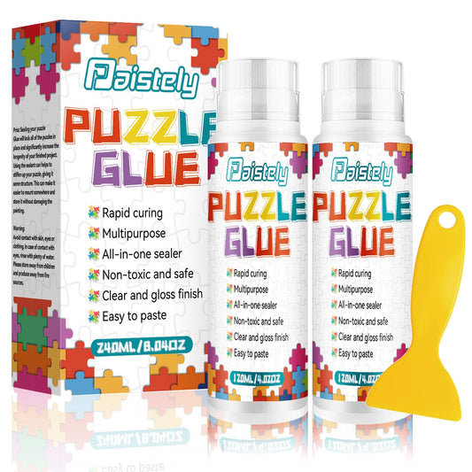 Paistely puzzle glue with sponge head for smooth, even application.