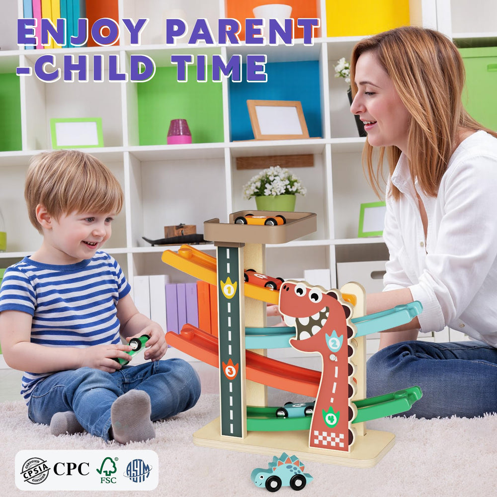 Paisure wooden mini racing cars set of four for shared play.