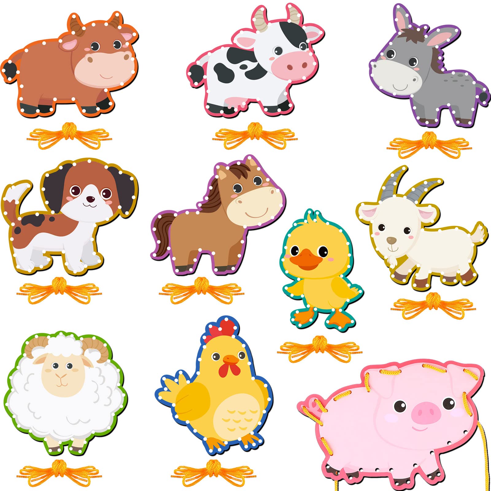 Pajean farm animal lacing card set enhances hand-eye coordination through creative play.