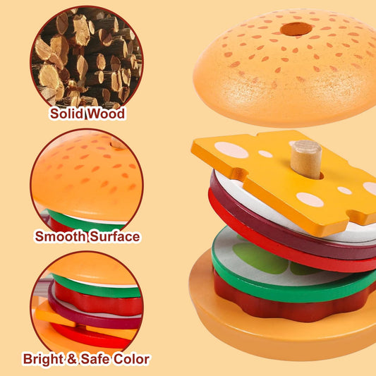 Pajojoqa burger ingredients close-up showcases colors and shapes for recognition.