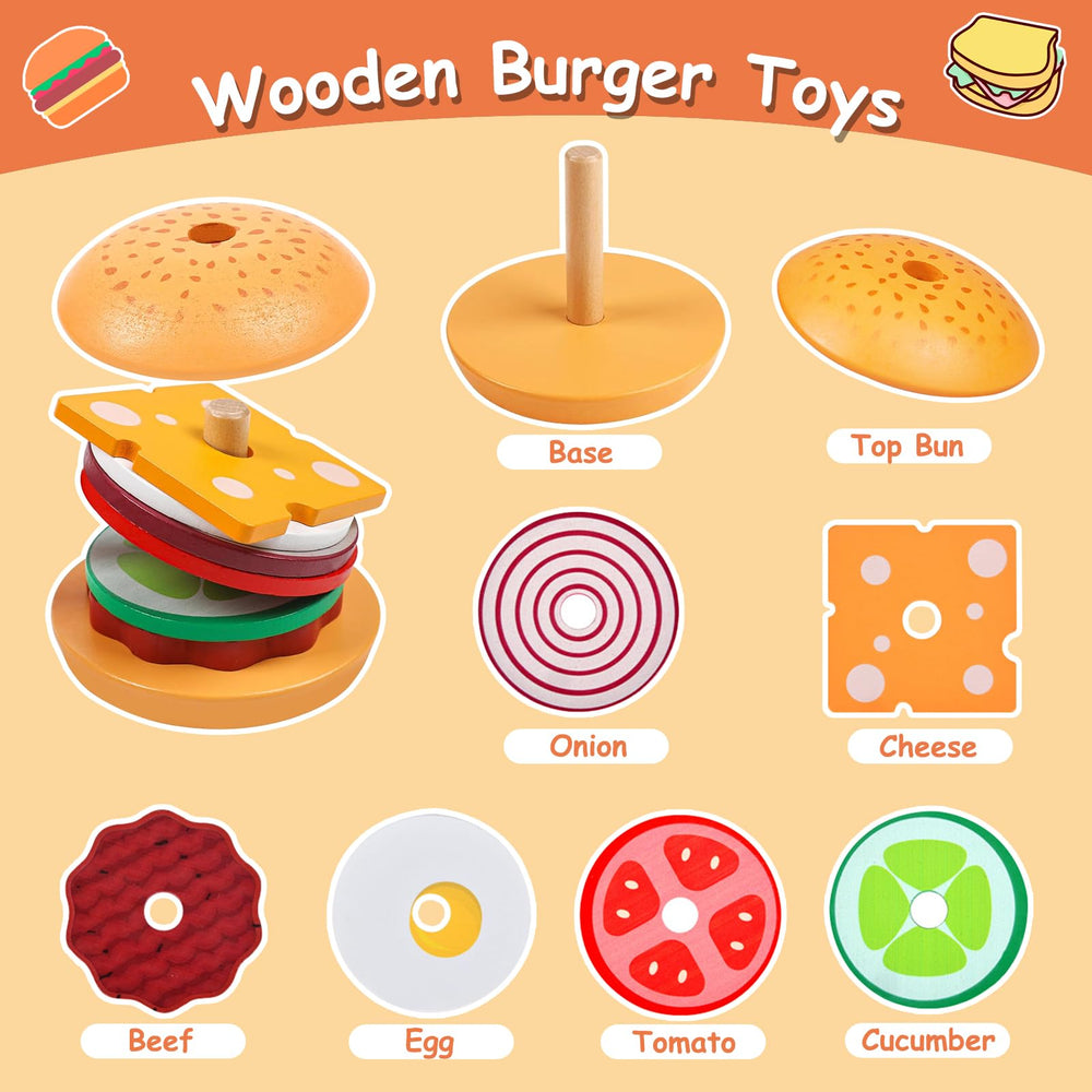 Pajojoqa wooden burger stack pieces in bright colors