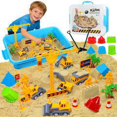 Pakimio construction sensory bin with lid keeps play neat and portable.