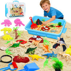 Pakimio dinosaur sensory bin with lid for imaginative play and tidy storage