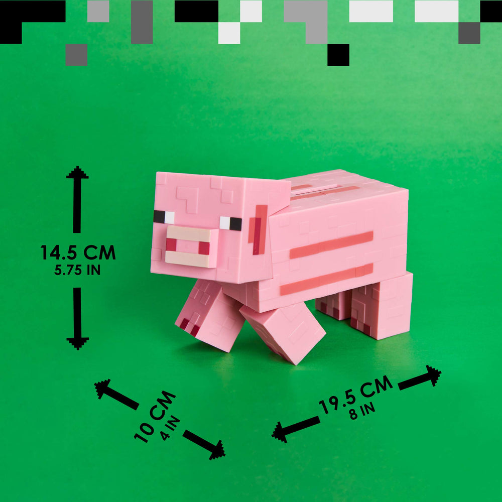 Paladone Minecraft Pig Money Bank 3D model on shelf display.
