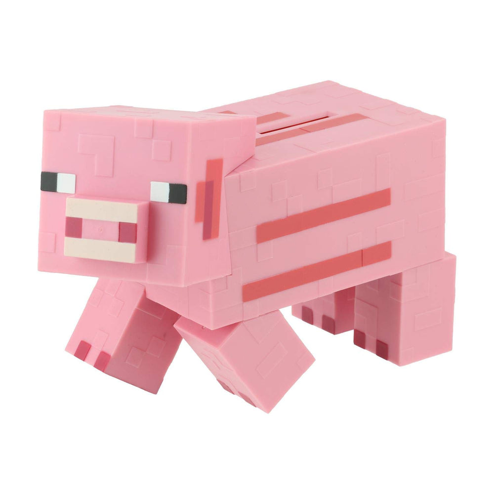 Paladone Minecraft Pig Money Bank pink front view for fan decor.