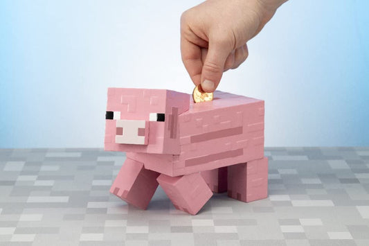 Paladone Minecraft Pig Money Bank top slot close-up for easy deposits.
