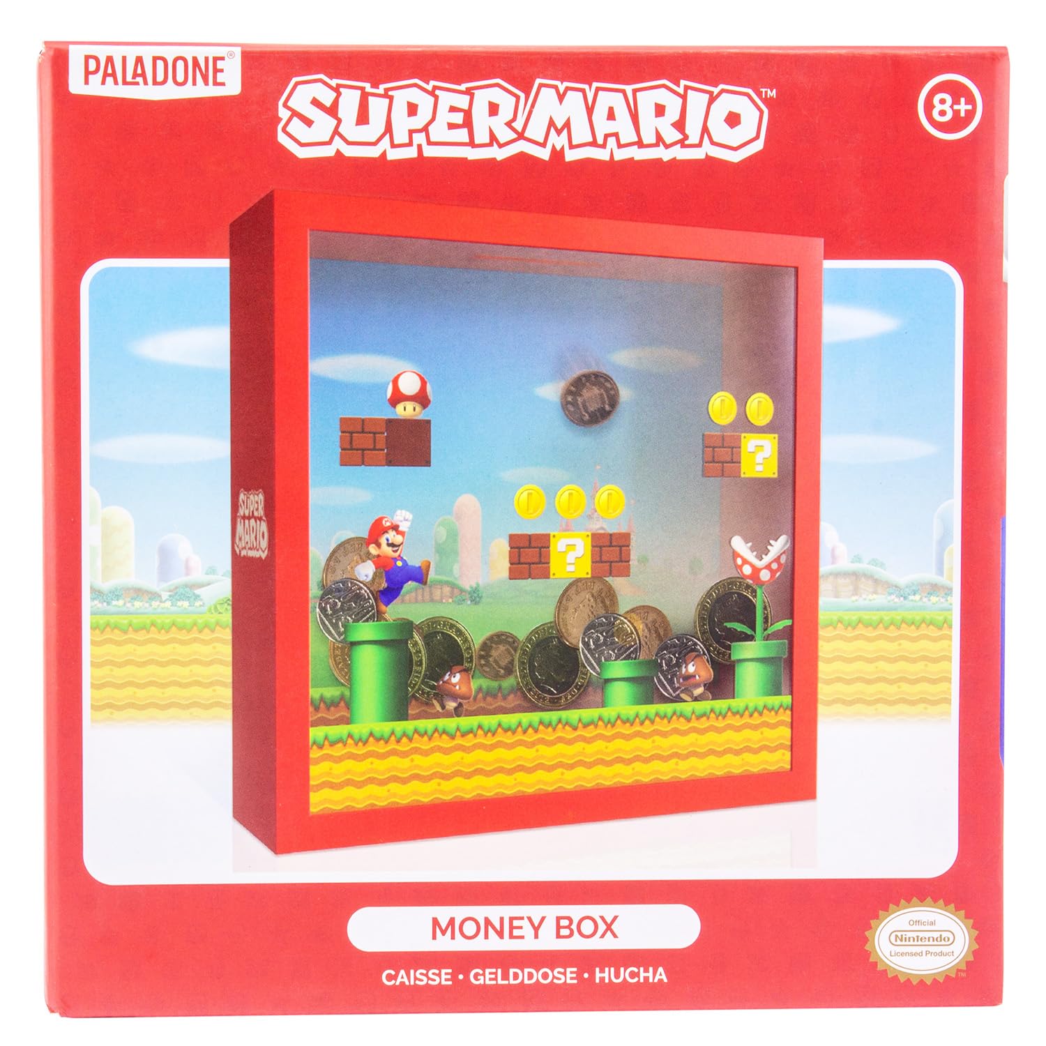Collector-friendly Paladone Mario Money Box as a giftable keepsake.