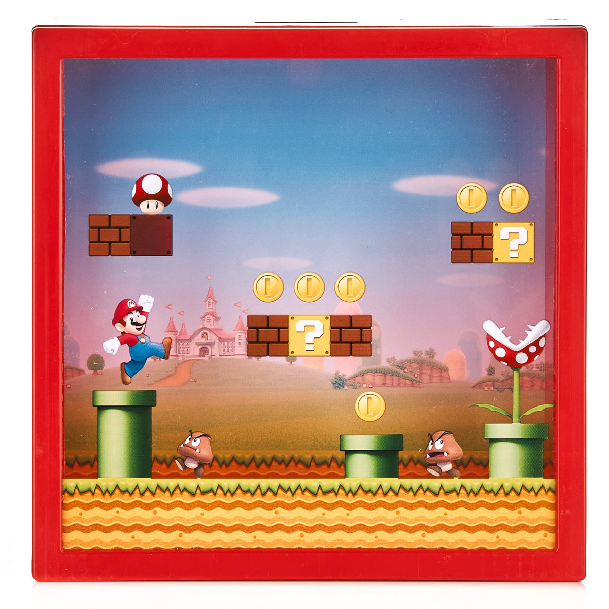 Paladone Super Mario Arcade Money Box front view, ideal for kids' savings and room decor.