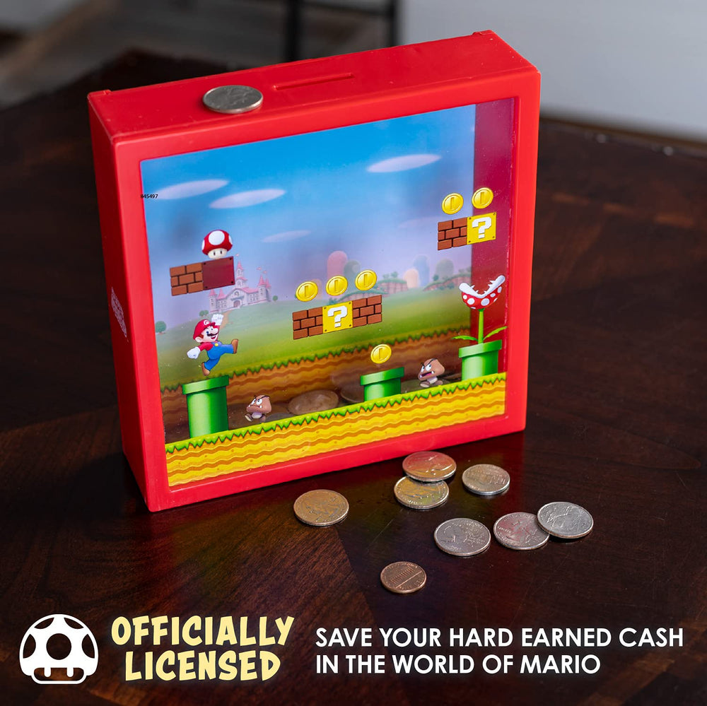 Piranha Plant detail on Paladone Mario Money Box with vintage platform vibe.