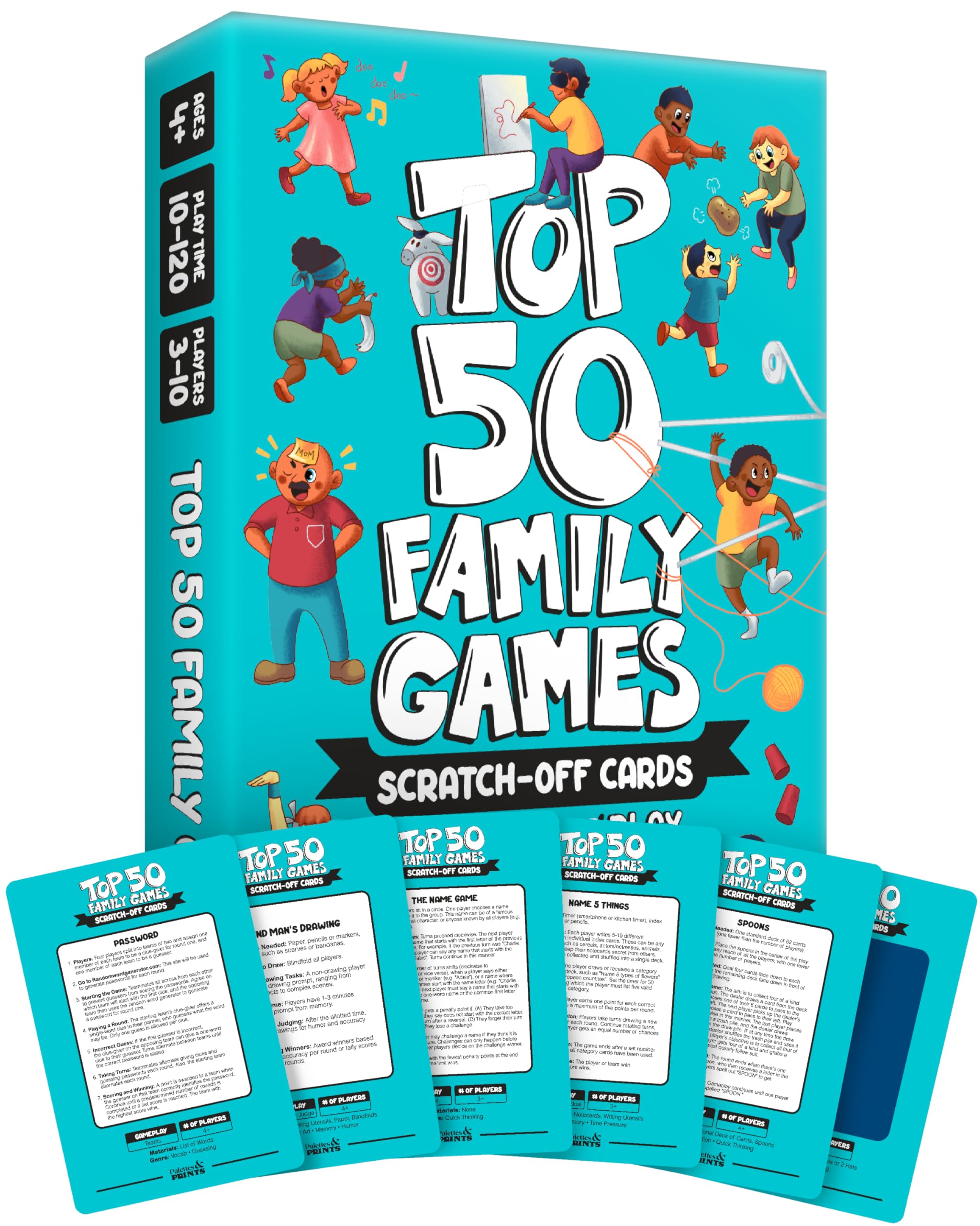 Palettes and Prints 50 Games deck on table offering endless family fun