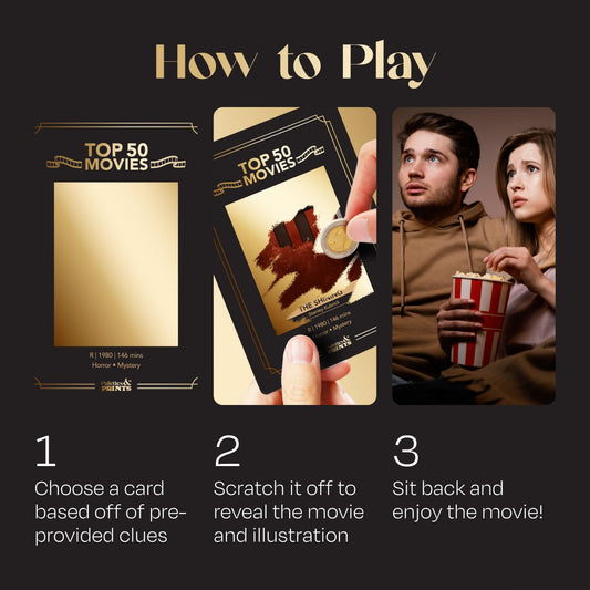 Palettes and Prints hand-drawn movie illustrations on cards highlight iconic scenes.
