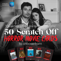Scratch-off cards reveal iconic horror scenes, enhancing your marathon experience with visuals.