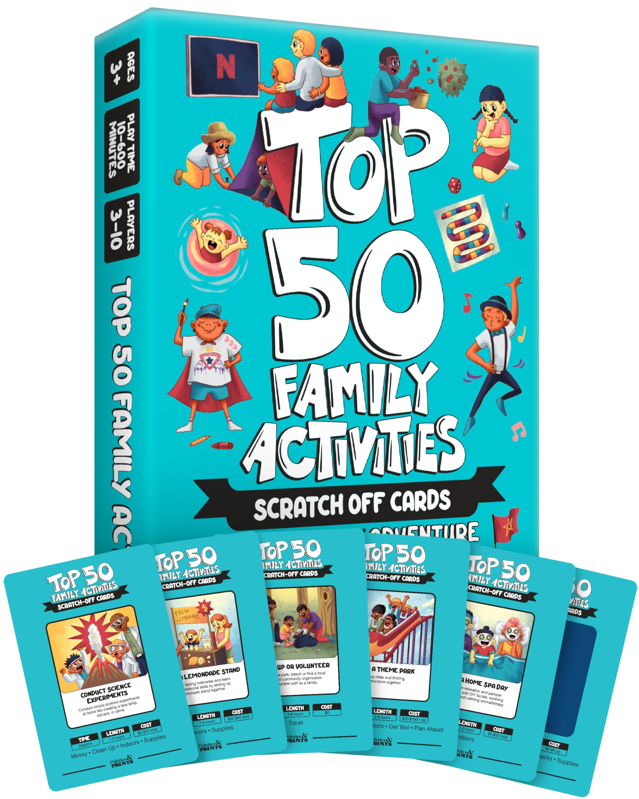 Palettes and Prints Top 50 Family Activities deck with colorful scratch-off cards for bonding