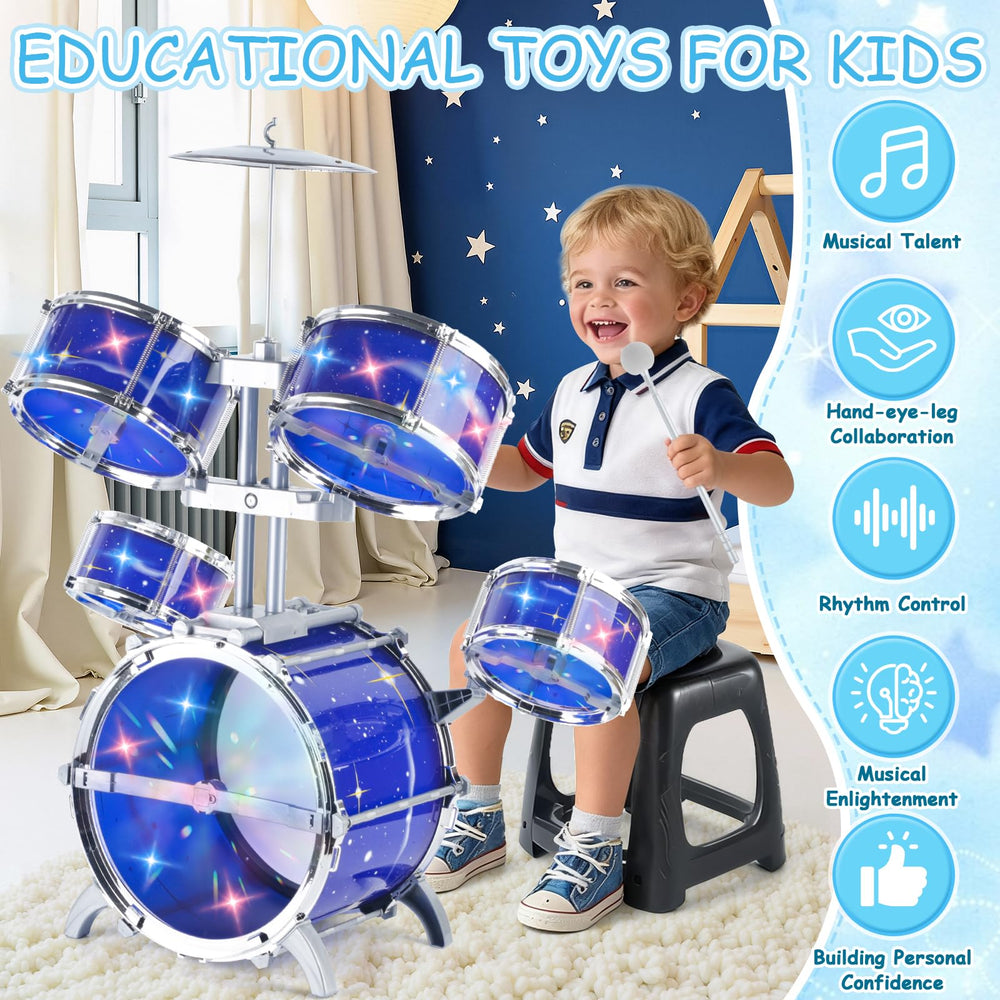 PaLeyFer kids drum set includes bass pedal for authentic feel