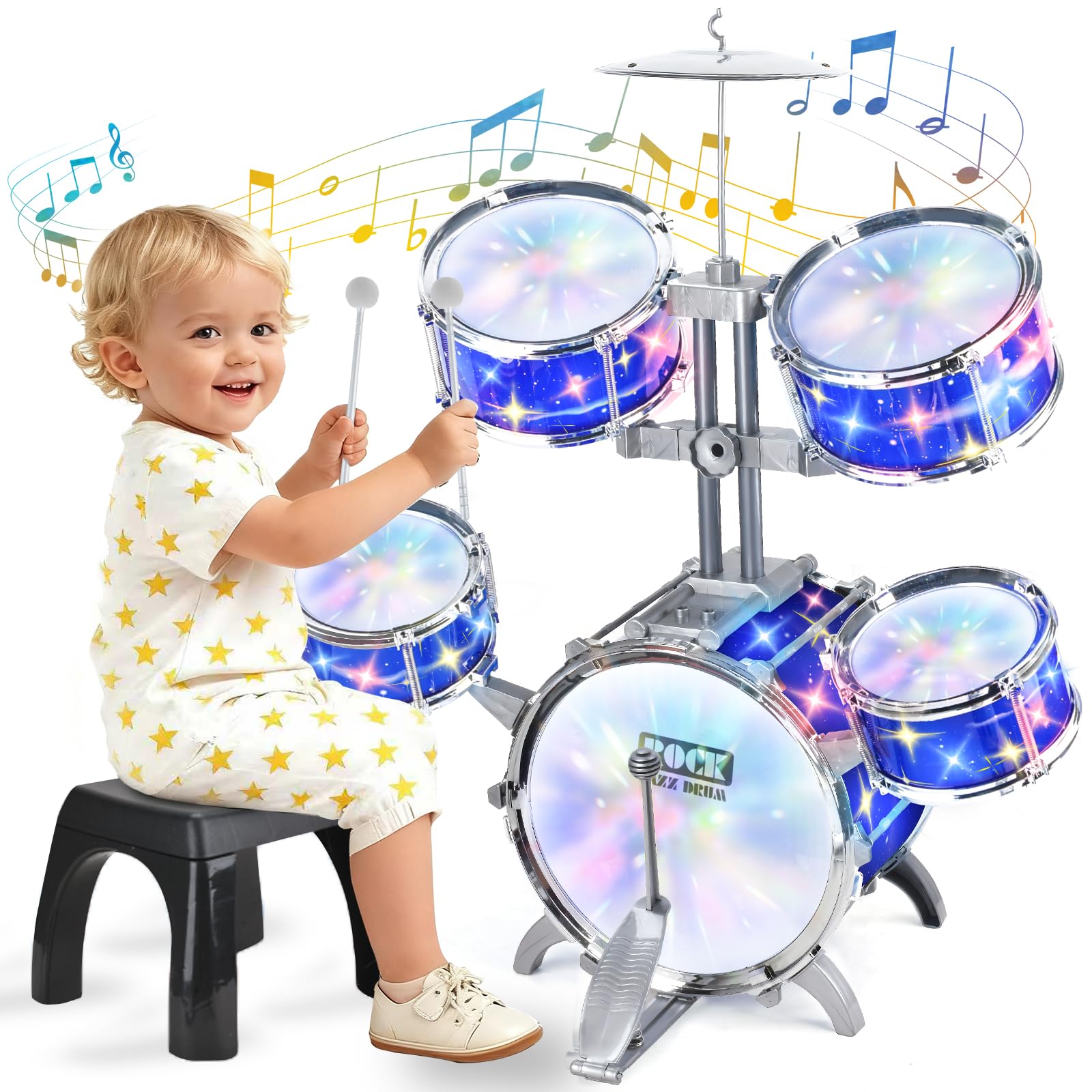 PaLeyFer upgraded kids drum set with lights engaging toddlers in musical play