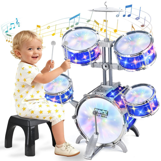 PaLeyFer upgraded kids drum set with lights engaging toddlers in musical play
