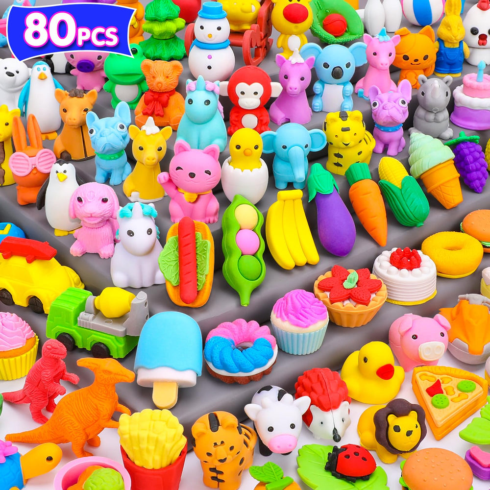 Palmatte mini animal erasers bulk in bright colors for classroom prizes.