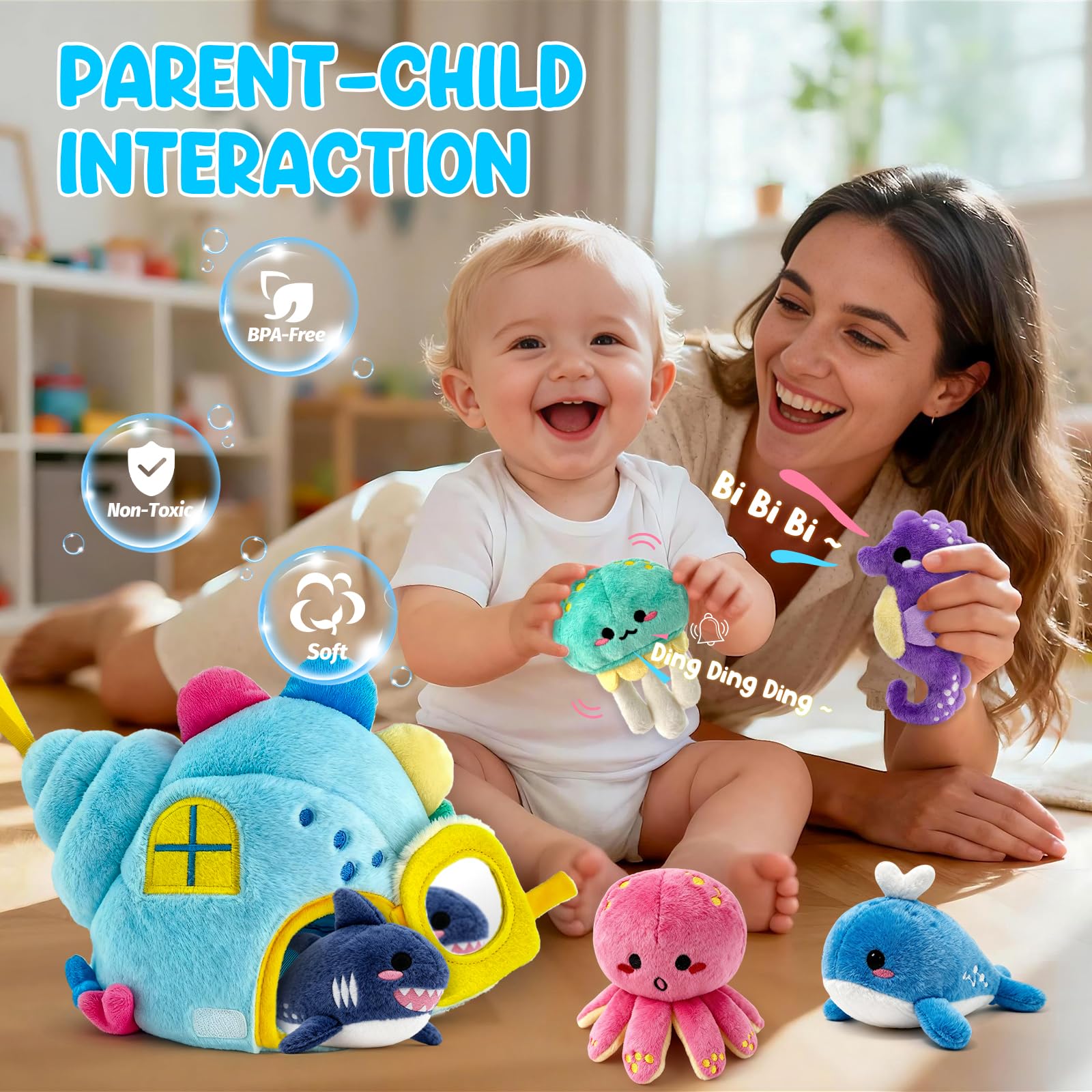 Pamexin ocean octopus toy invites grasping and cause-and-effect exploration.
