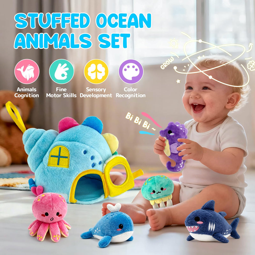 Pamexin ocean shark toy supports tactile exploration during baby play.