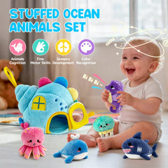 Pamexin ocean shark toy supports tactile exploration during baby play.
