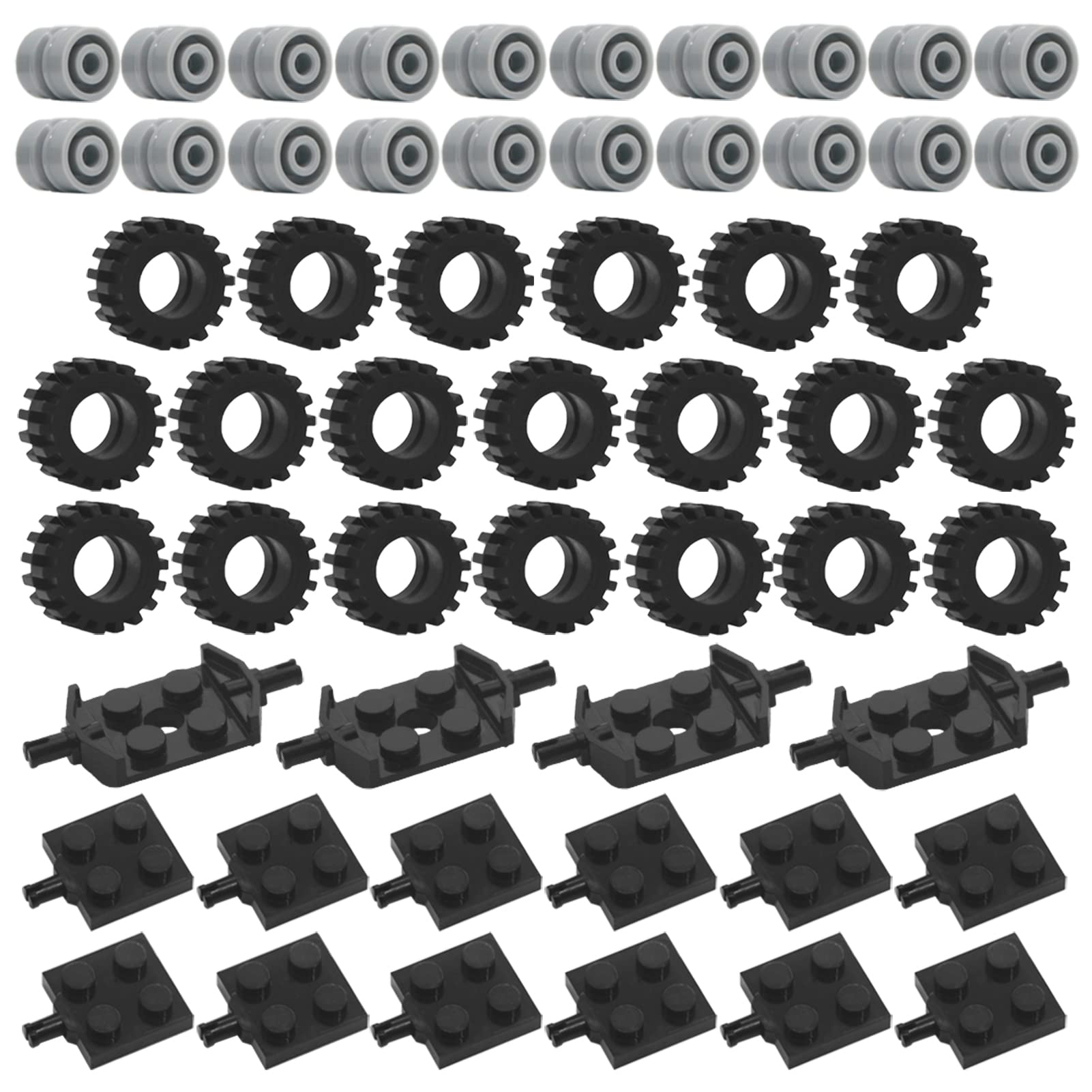 Pamvava black tires with light-gray hubs for sturdy brick vehicle builds