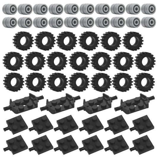 Pamvava black tires with light-gray hubs for sturdy brick vehicle builds