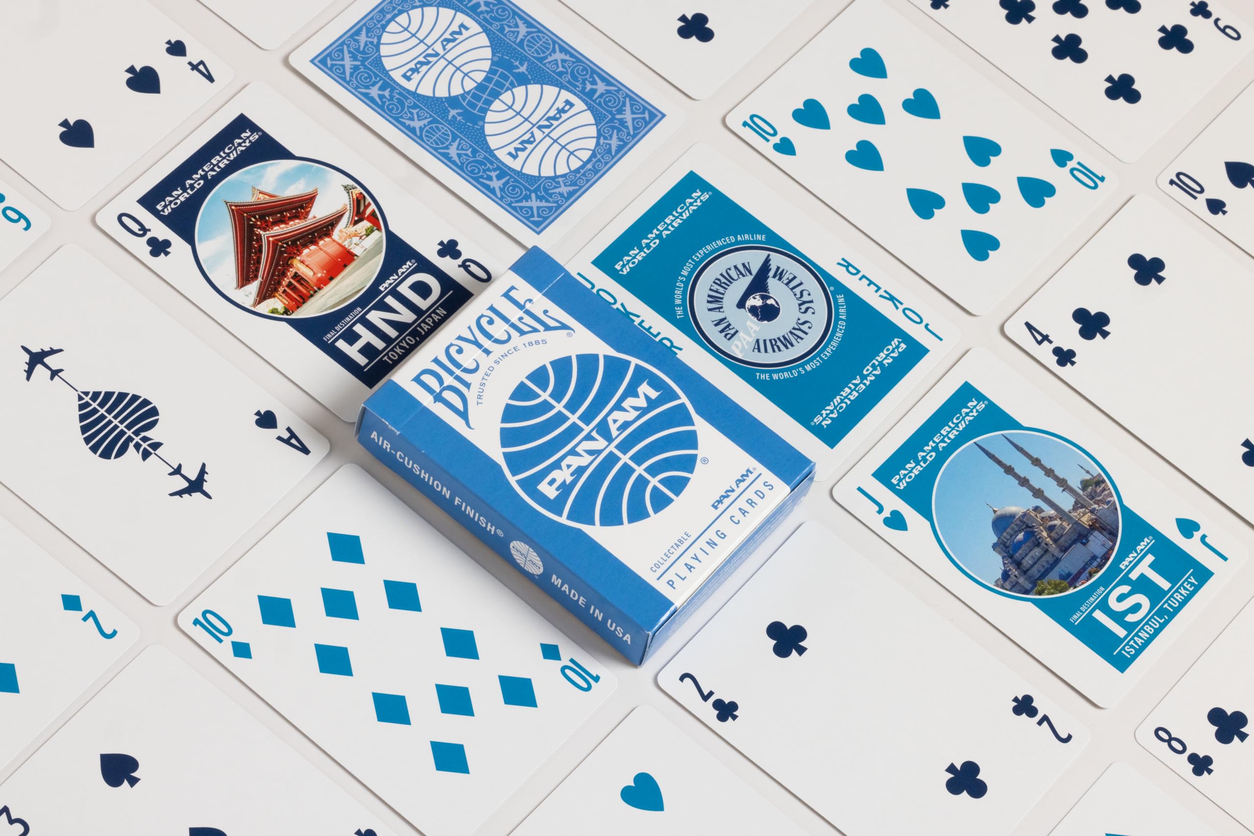 Pan Am two-deck travel tin secures decks for trips and storage.