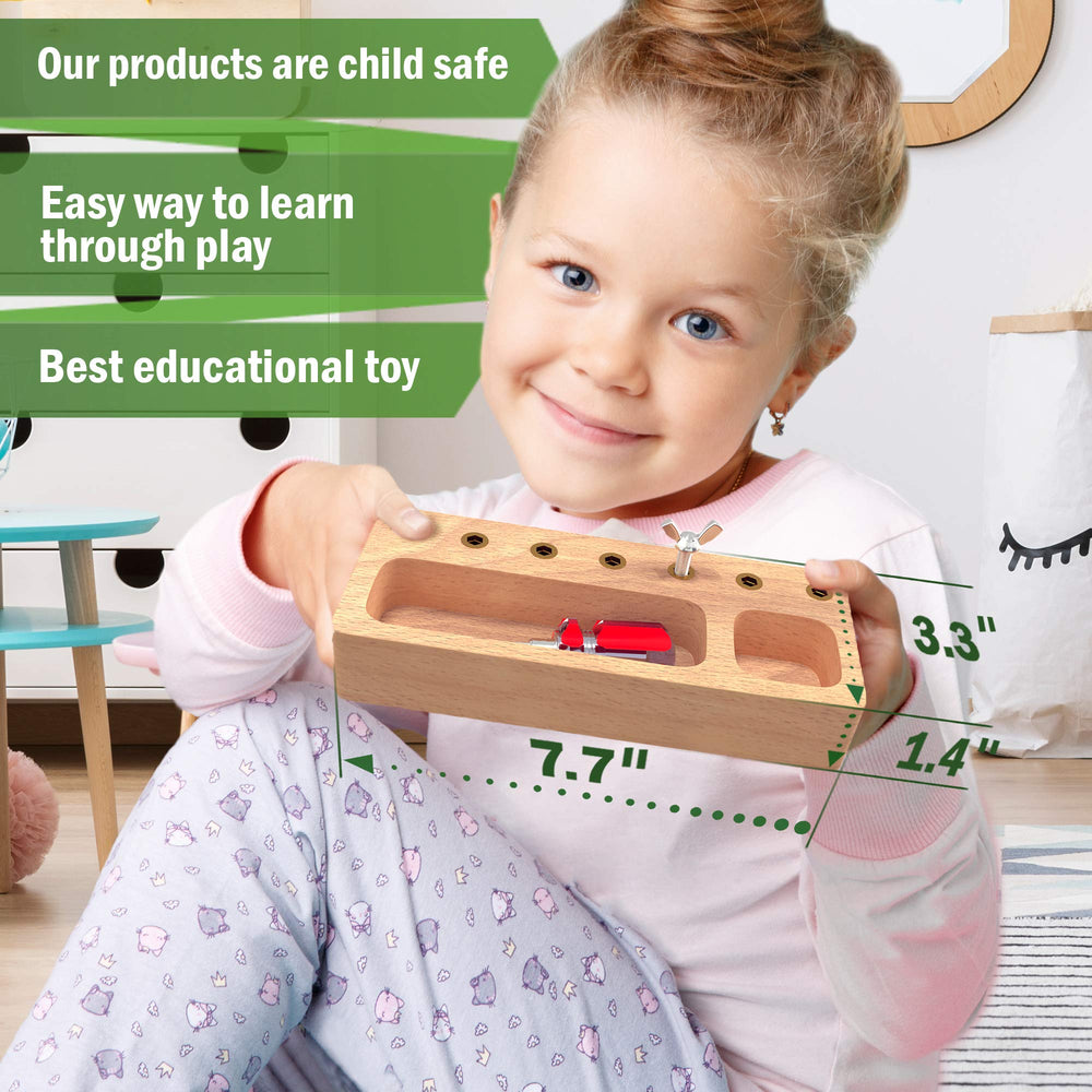 Panda Brothers screwdriver board side view highlighting safe tool handling for kids