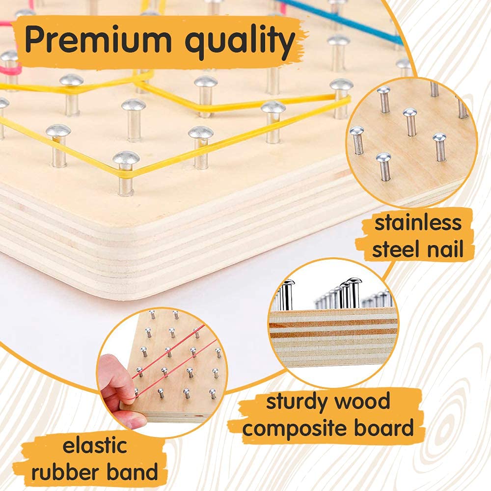 Panda Brothers geoboard features smooth edges for safe, worry-free play.