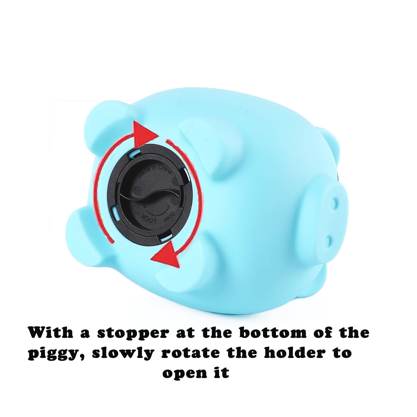 PandaEar piggy bank blue top view emphasizes secure bottom cap for easy access.
