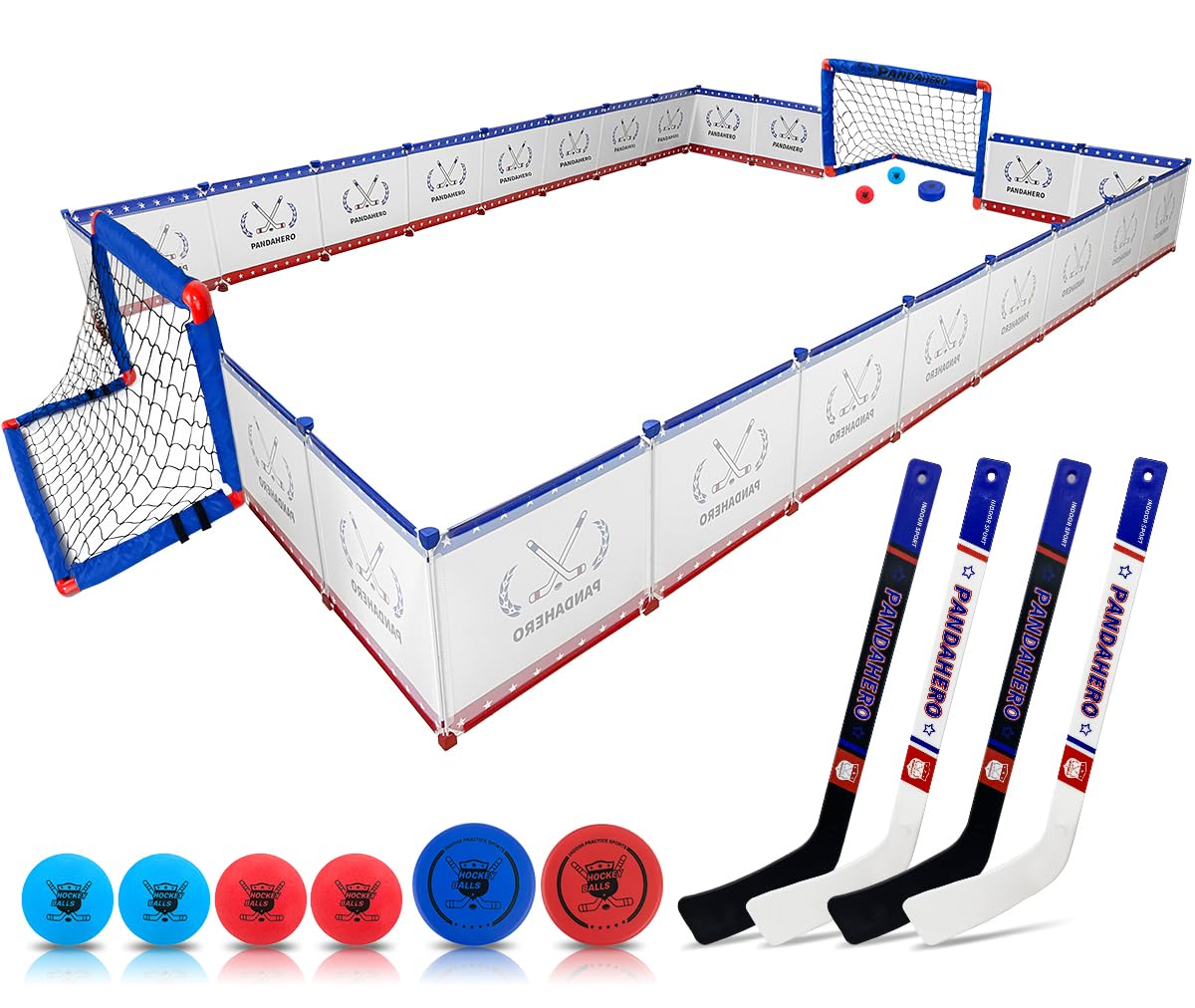 Pandahero knee hockey rink set front view ready for indoor family fun