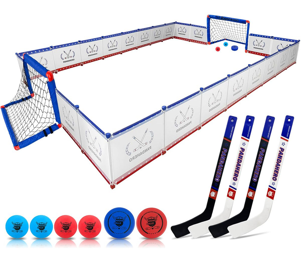 Pandahero knee hockey rink set front view ready for indoor family fun