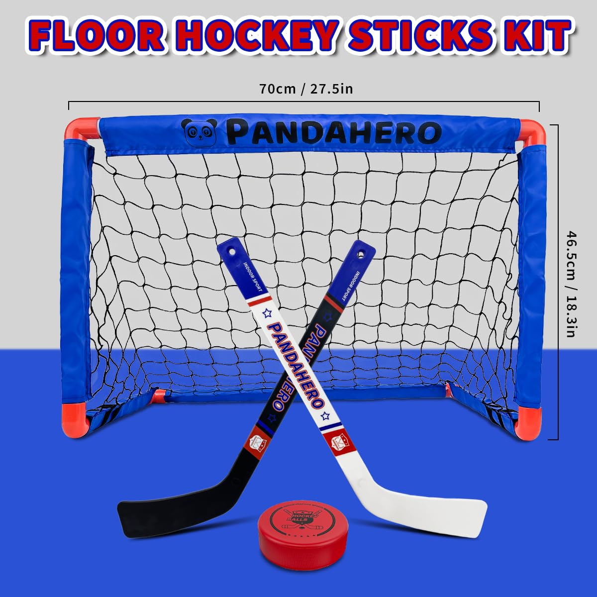 Pandahero knee hockey rink set with two nets in action