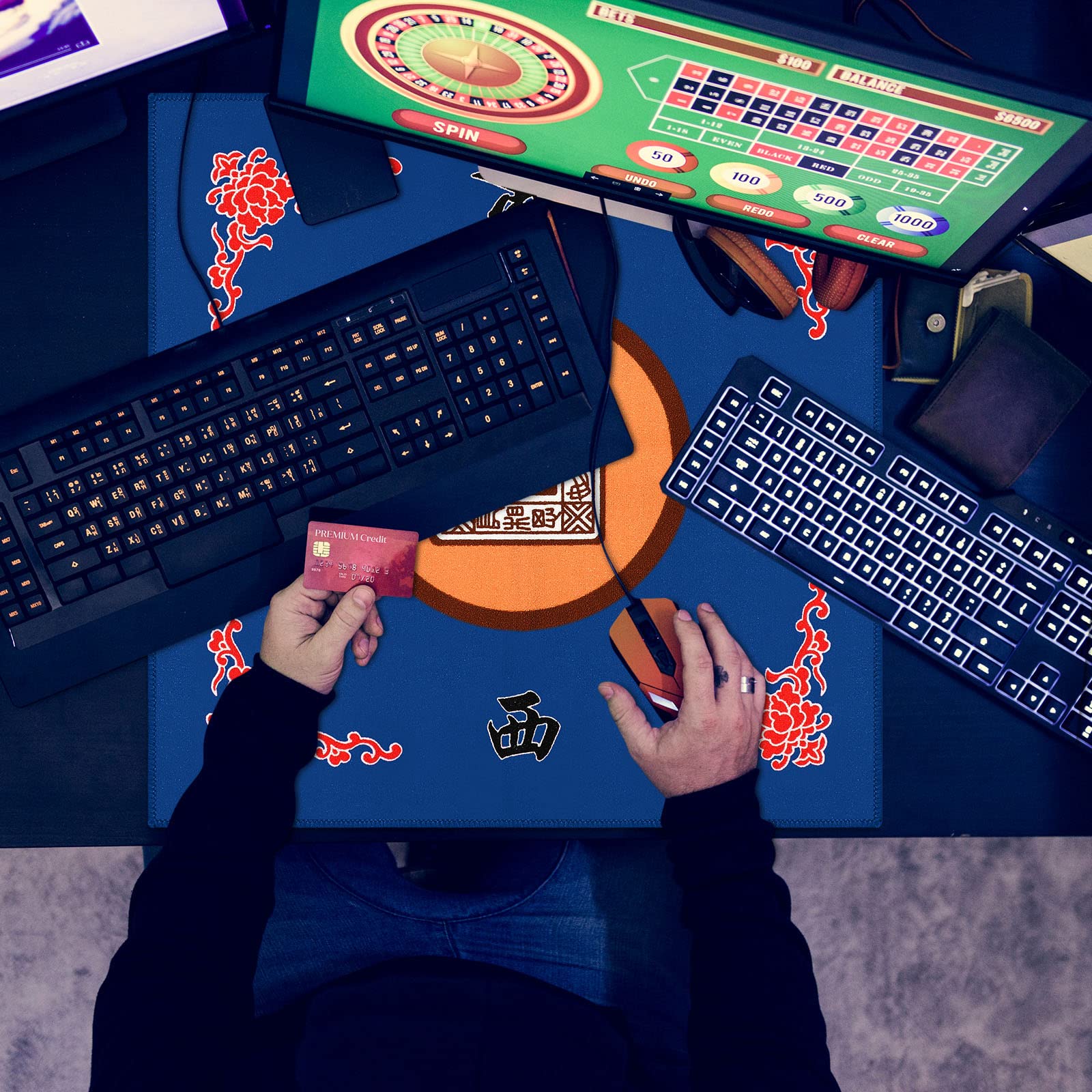 Panelee Mahjong mat two mats setup illustrating full table coverage for multiplayer games