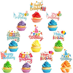 Pangogogo colorful balloon hat toppers brighten cupcakes for birthdays.