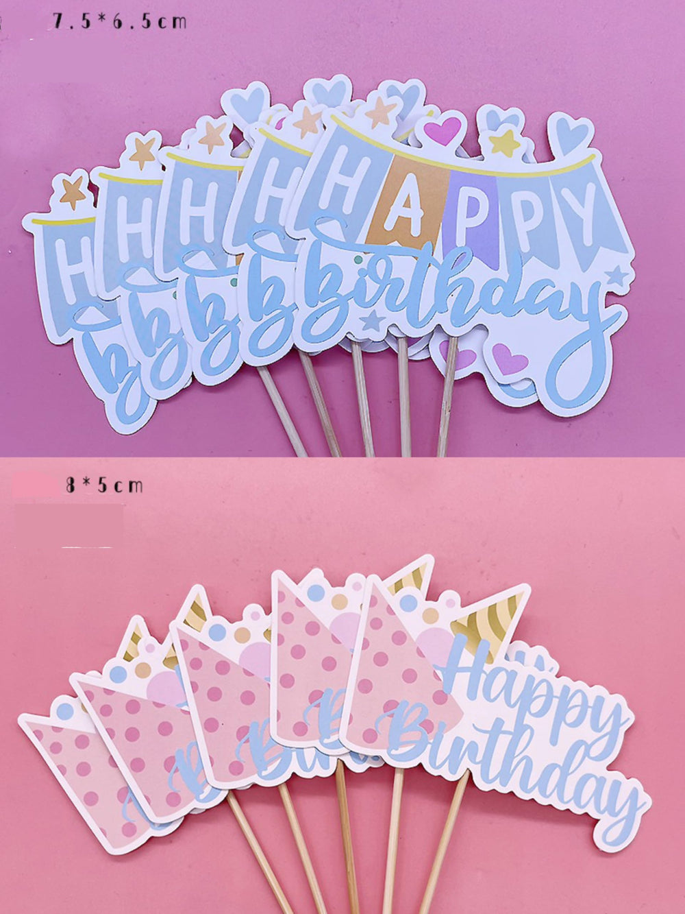 Pangogogo party-theme toppers for girl or boy birthdays.