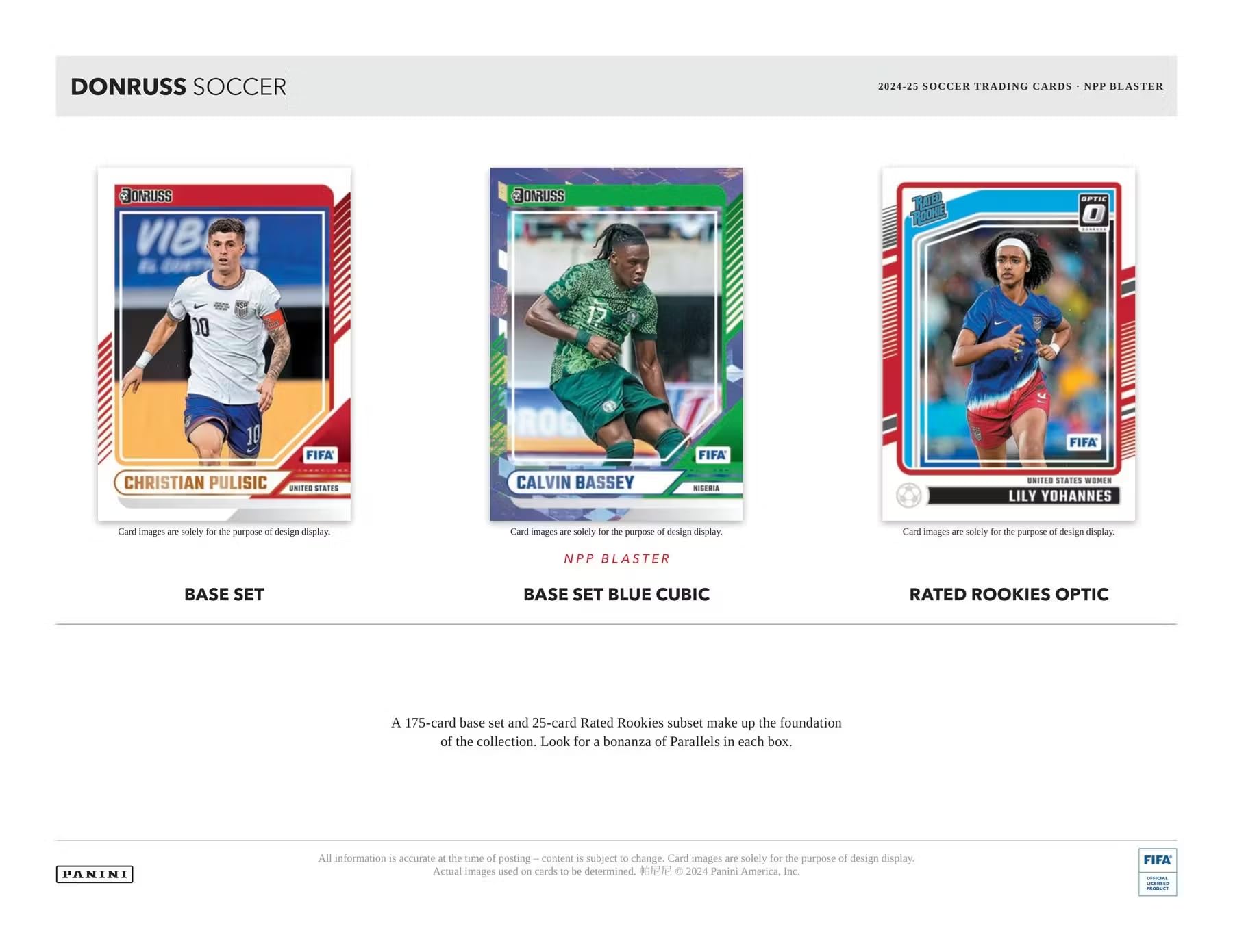 Panini Donruss Soccer 2024-25 box contents image highlights packs and inserts for collectors.