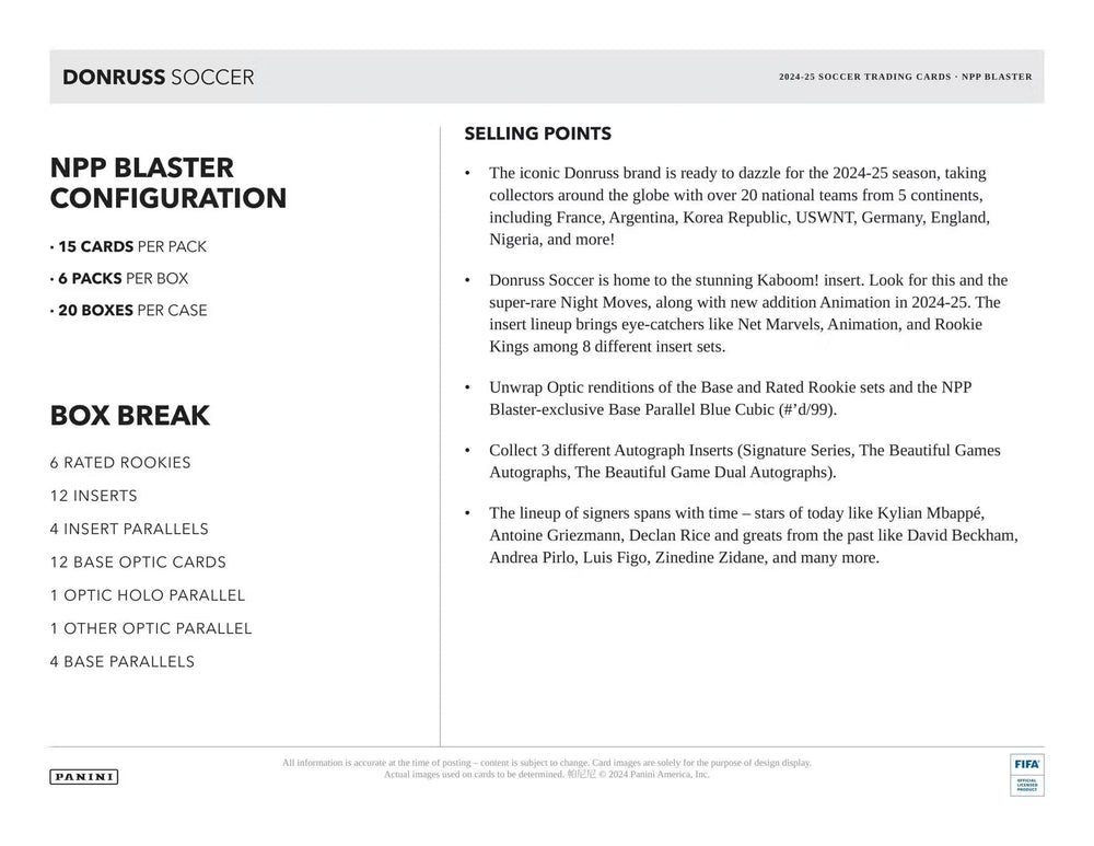 Panini Donruss Soccer 2024-25 rookie cards display six Rated Rookies per box.