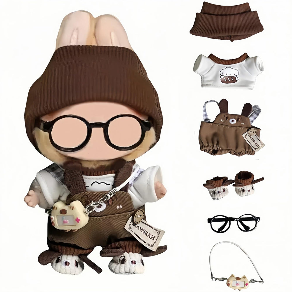 PanniOhye 6-piece 17cm doll outfit featuring puppy-design overalls for creative play.