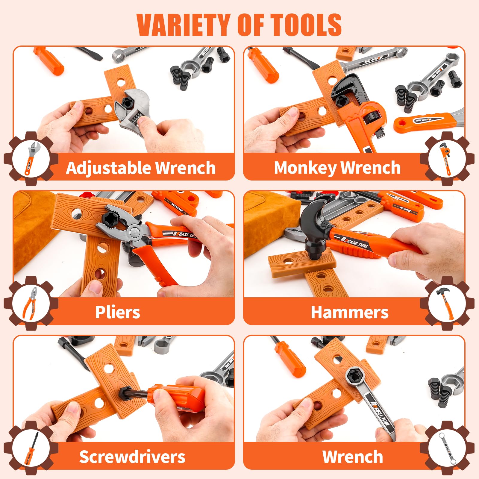 Close-up of PANPAPA nuts and bolts, chunky and safe for simple assembly.