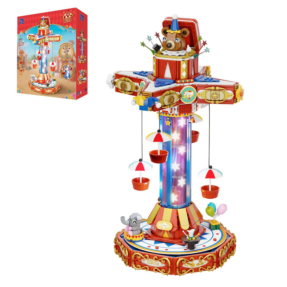 Pantasy Circus Paradrop ride in motion adds dynamic desk display