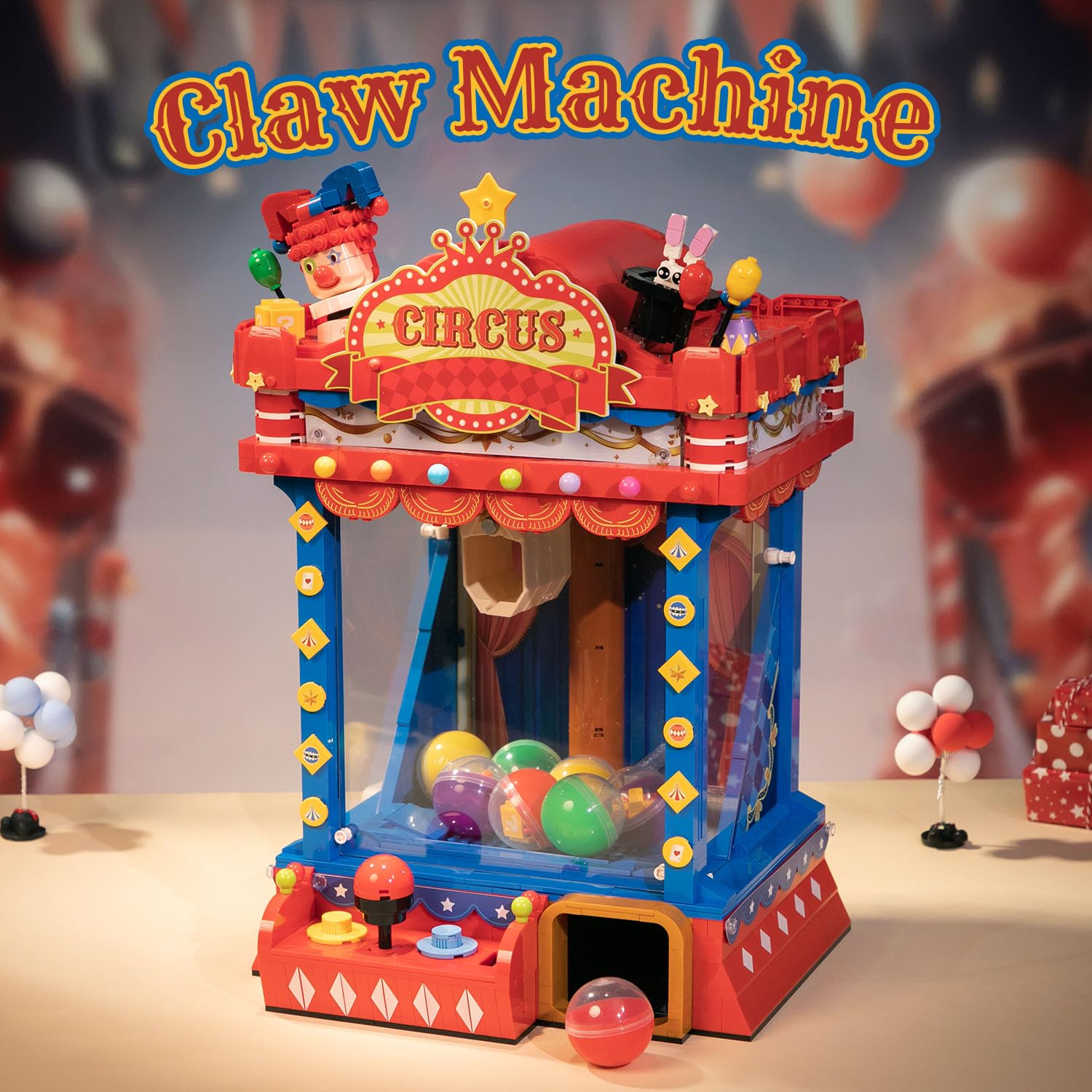 Pantasy Retro Circus claw side view highlights vibrant structure and precise joystick control.