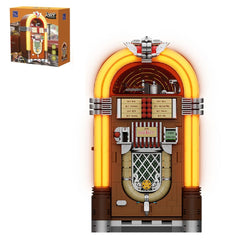 PANTASY Retro Jukebox Building Kit front view showcases iconic silhouette and chrome detailing for display.