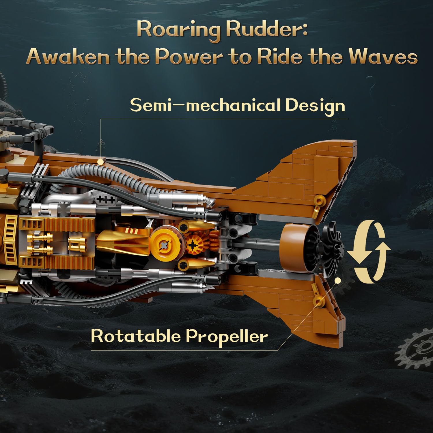 Pantasy Steampunk Nautilus Submarine gear propeller demonstrates motion and power